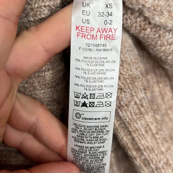 Topshop Women's XS Beige Oversized Funnel Neck Wide Rib Mini Dress Long Sleeve - Picture 9 of 11